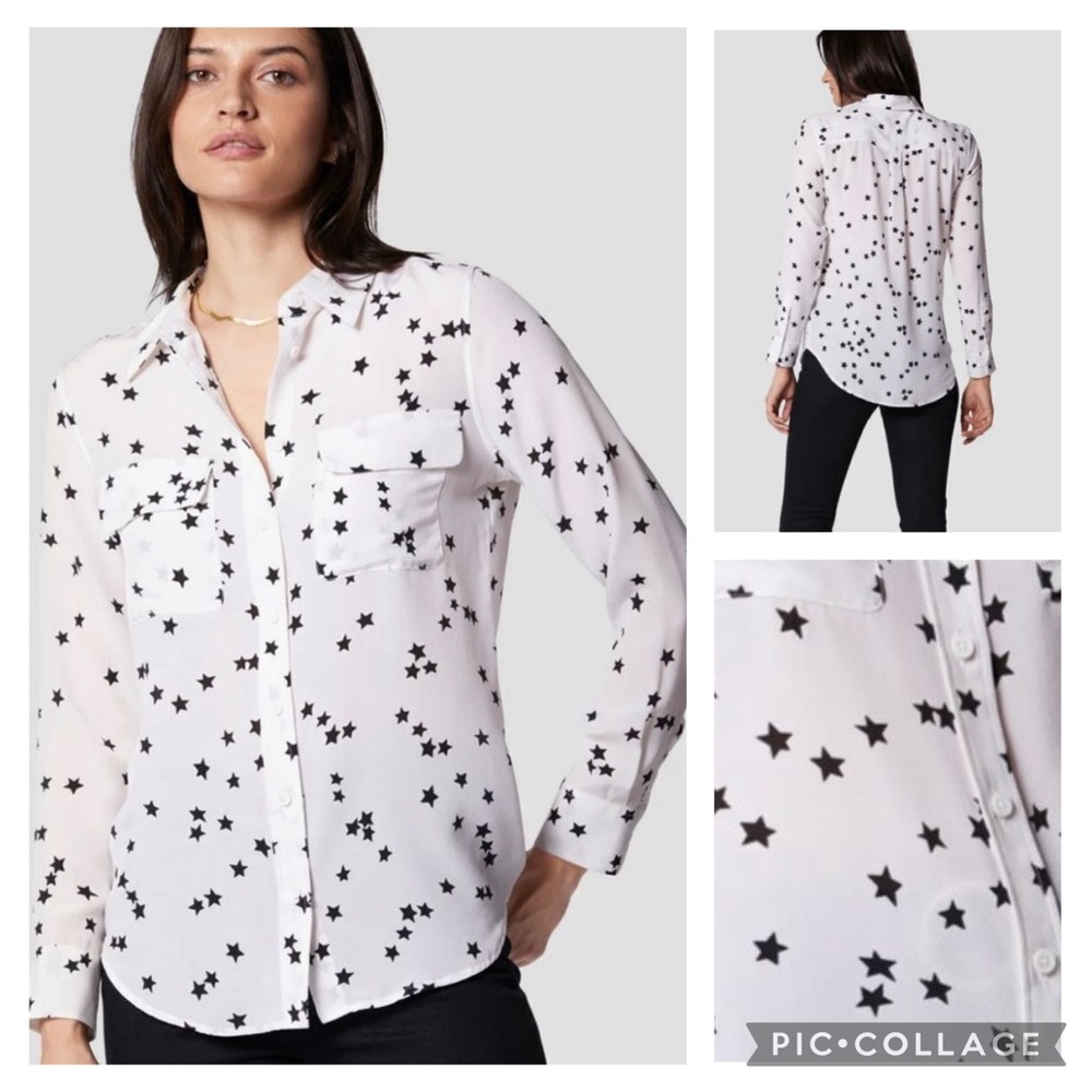Equipment star print 100% silk blouse xs white and black